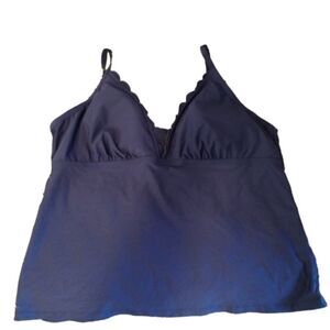 Freestyle Navy Blue Scalloped Neckline Tankini Top